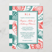 Invitation Turquoise Blue Red Seashells Plage Mariage Invitat (Devant / Derrière)
