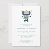 Invitation Turquoise Blue Robot Gears Simple 1er anniversaire (Devant)