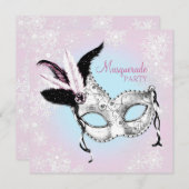 Invitation Turquoise Blue Rose Snowflake Masquerade Party (Devant / Derrière)