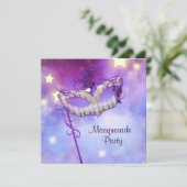 Invitation Turquoise Blue Rose violet mascarade (Debout devant)