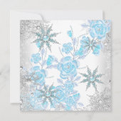 Invitation Turquoise Blue Rose Winter Wonderland Snowflakes P (Dos)