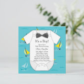 Invitation Turquoise Blue Sailboat bébé garçon douche (Debout devant)