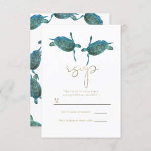 Invitation Turquoise Blue Sea Turtles Gold Beach Wedding RSVP
