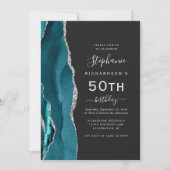 Invitation Turquoise Blue Silver Agate QR Code 50e anniversai (Devant)