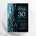 Invitation Turquoise Blue Silver Agate Surprise 30e anniversa<br><div class="desc">Turquoise bleu et argent agate surprise 30e anniversaire invitation de fête. Elégant design moderne avec aquarelle turquoise agate marbre arrière - plan,  faux parties scintillant argent et typographie script. Carte invitation branchée parfaite pour une célébration anniversaire féminine élégante. Invitations Zazzle imprimées ou téléchargement instantané modèle imprimable numérique.</div>