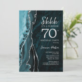Invitation Turquoise Blue Silver Agate Surprise 70e anniversa (Debout devant)