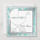 Invitation Turquoise Blue Silver Carriage Baby Shower Invitat (Devant)