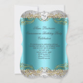 Invitation Turquoise Blue Silver Gold Quinceanera fête d'anni (Dos)