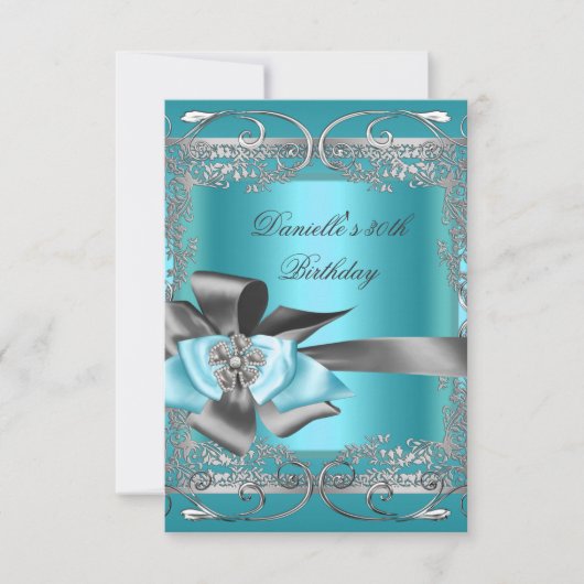 Invitation Turquoise Blue Silver Grey fête d'anniversaire 30e (Devant)