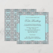 Invitation Turquoise Blue Silver Lace Classic Sweet sixteen P (Devant / Derrière)