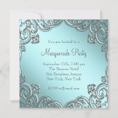 Invitation Turquoise Blue Silver Masquerade Party (Dos)