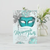 Invitation Turquoise Blue Silver Sweet 16 Masquerade Party (Debout devant)