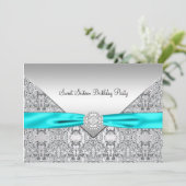 Invitation Turquoise Blue Silver Sweet sixteen (Debout devant)