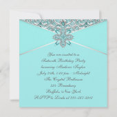 Invitation Turquoise Blue Silver Sweet sixteen fête d'anniver (Dos)