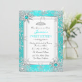 Invitation Turquoise Blue Silver Winter Wonderland Sweet 16 P (Debout devant)