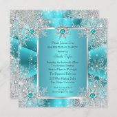 Invitation Turquoise Blue Snowflake Silver Winter Wonderland  (Devant / Derrière)