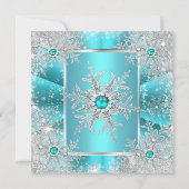 Invitation Turquoise Blue Snowflake Silver Winter Wonderland  (Dos)