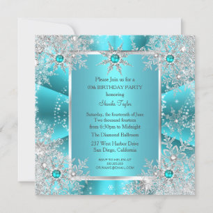 Invitation Turquoise Blue Snowflake Silver Winter Wonderland 