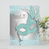 Invitation Turquoise Blue Snowflake Sweet 16 Masquerade Party (Debout devant)