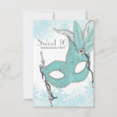Invitation Turquoise Blue Snowflake Sweet 16 Masquerade Party (Devant)