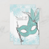 Invitation Turquoise Blue Snowflake Sweet 16 Masquerade Party (Devant / Derrière)