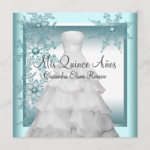 Invitation Turquoise Blue Snowflake Winter Wonderland Quincea