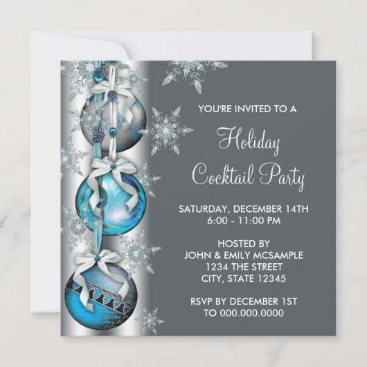 Invitation Turquoise Blue Snowflakes Ornements Noël (Devant)