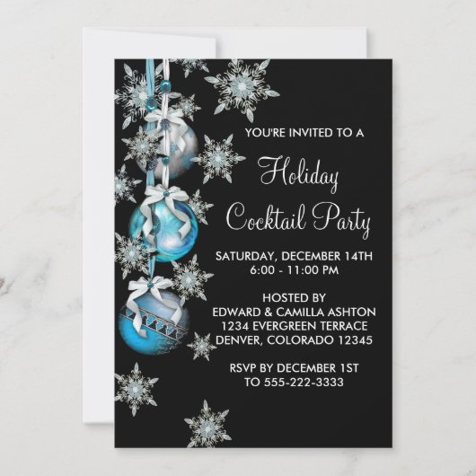 Invitation Turquoise Blue Snowflakes Ornements Noël (Devant)