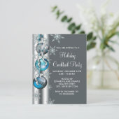 Invitation Turquoise Blue Snowflakes Ornements Noël (Debout devant)