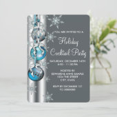 Invitation Turquoise Blue Snowflakes Ornements Noël (Debout devant)
