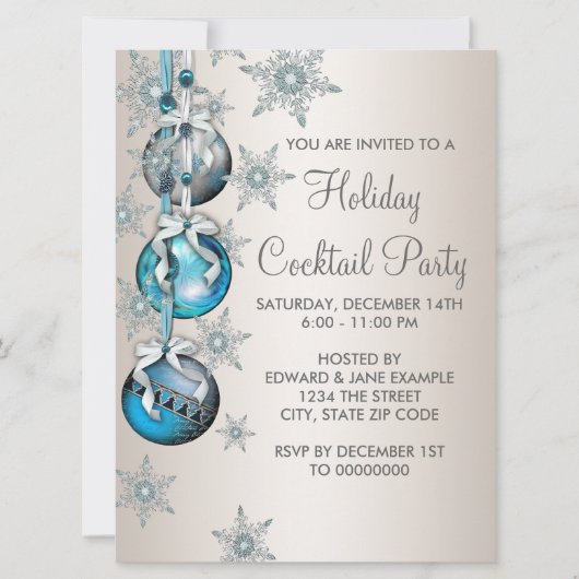Invitation Turquoise Blue Snowflakes Ornements Noël (Devant)