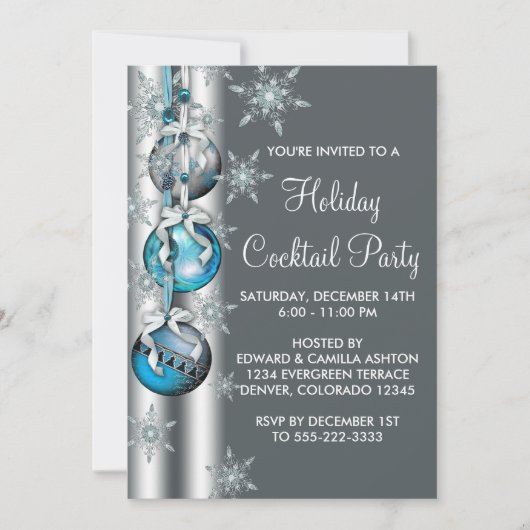 Invitation Turquoise Blue Snowflakes Ornements Noël (Devant)
