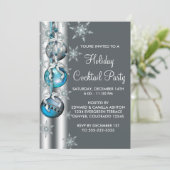 Invitation Turquoise Blue Snowflakes Ornements Noël (Debout devant)