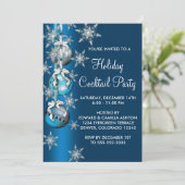 Invitation Turquoise Blue Snowflakes Ornements Noël (Debout devant)