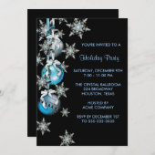 Invitation Turquoise Blue Snowflakes Ornements Noël (Devant / Derrière)