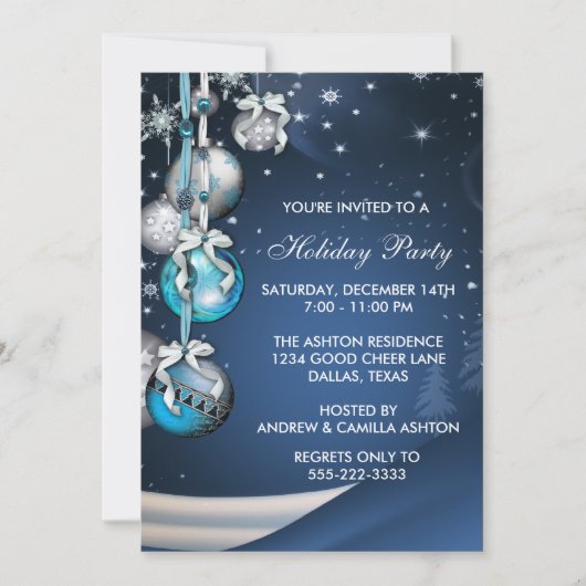 Invitation Turquoise Blue Snowflakes Ornements Noël (Devant)