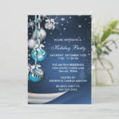 Invitation Turquoise Blue Snowflakes Ornements Noël (Debout devant)