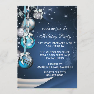 Invitation Turquoise Blue Snowflakes Ornements Noël