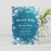 Invitation Turquoise Blue Snowflakes Winter Wonderland Sweet (Debout devant)