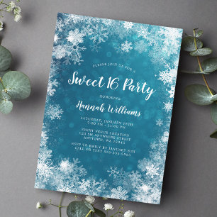 Invitation Turquoise Blue Snowflakes Winter Wonderland Sweet