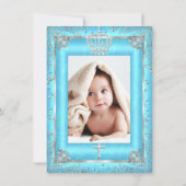 Invitation Turquoise Blue Sparkle Photo Baptême Christening (Dos)
