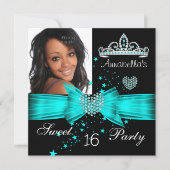 Invitation Turquoise Blue Sweet 16 Anniversaire Diamond Tiara (Devant)