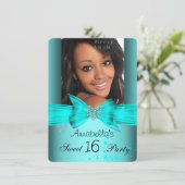 Invitation Turquoise Blue Sweet 16 Anniversaire Party Diamond (Debout devant)