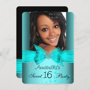 Invitation Turquoise Blue Sweet 16 Anniversaire Party Diamond