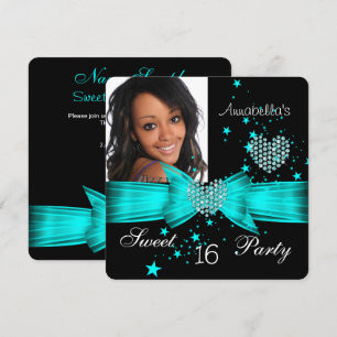 Invitation Turquoise Blue Sweet 16 Anniversaire Party Diamond