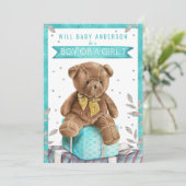 Invitation Turquoise Blue Teddy Bear Genre Reveillez Invitati (Debout devant)