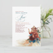 Invitation Turquoise Blue Terracotta Floral Fête des mariées (Debout devant)