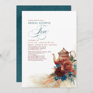 Invitation Turquoise Blue Terracotta Floral Fête des mariées