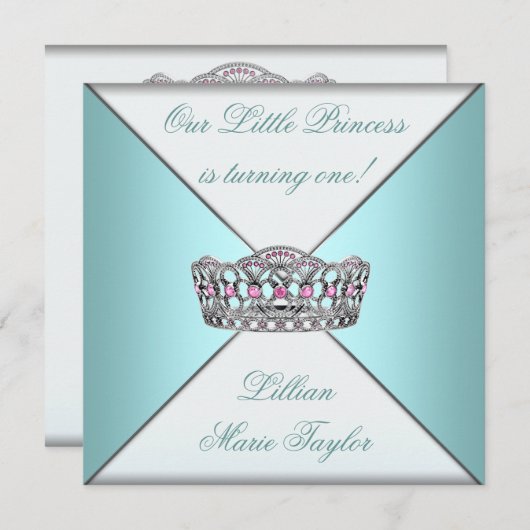 Invitation Turquoise Blue Tiara Princess (Devant / Derrière)
