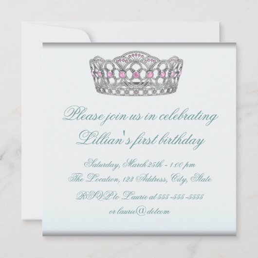 Invitation Turquoise Blue Tiara Princess (Dos)